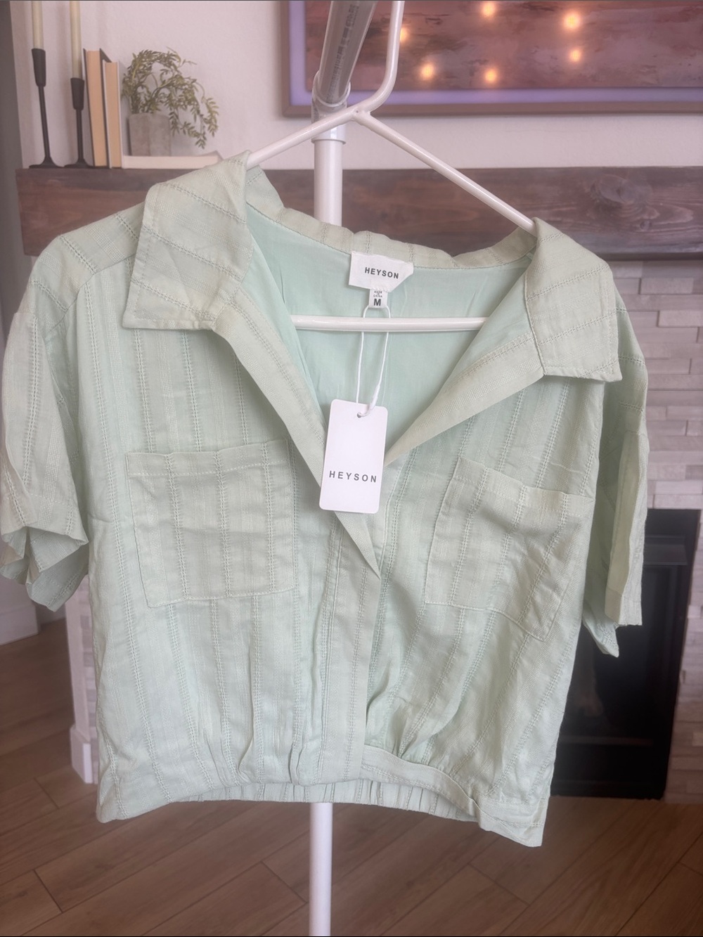 NEW Heyson Women's Mint Green Short-Sleeve Cropped Button Top and Shorts